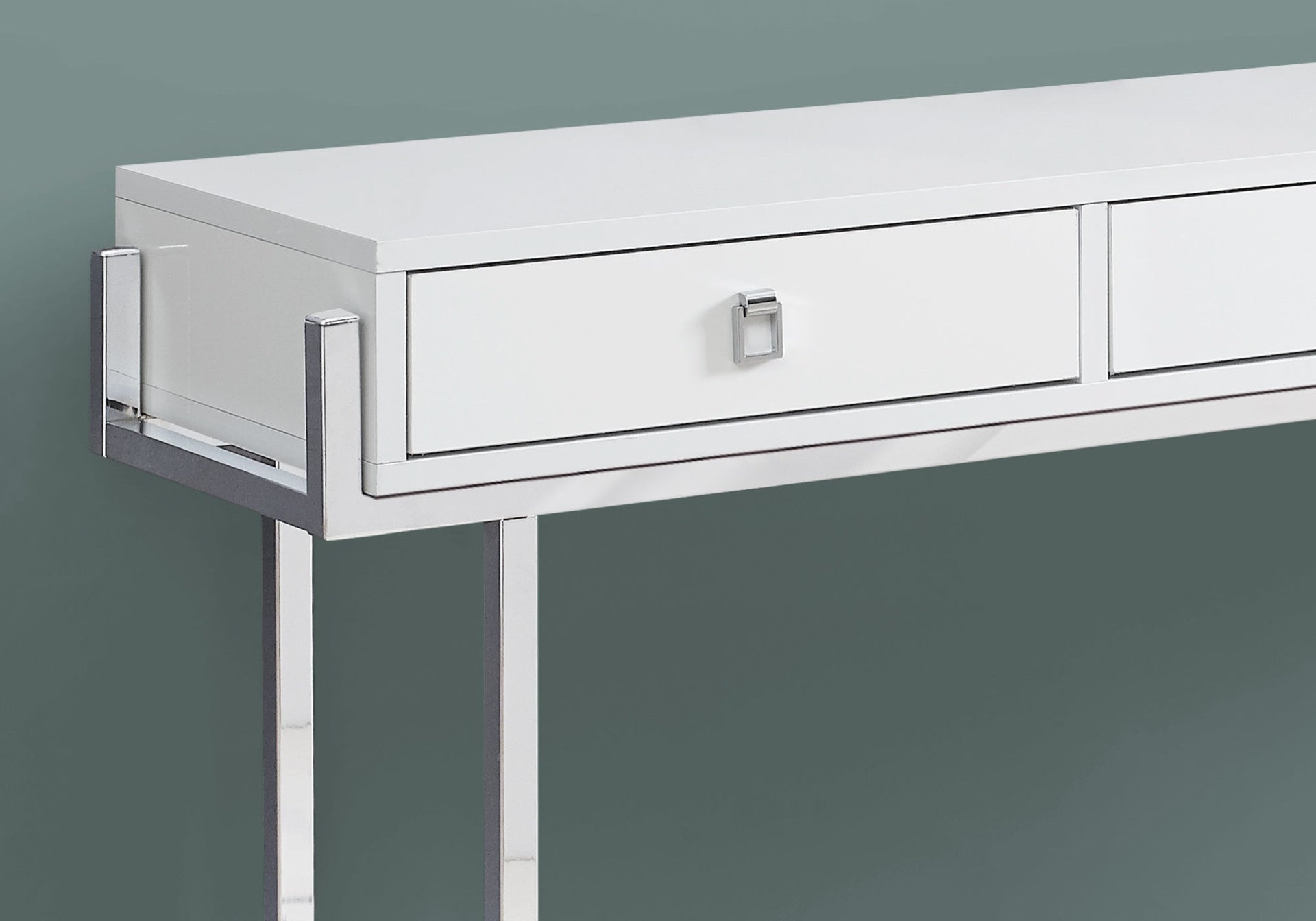 Accent Table, Console, Entryway, Narrow, Sofa, Storage Drawer, Living Room, Bedroom, Glossy White Laminate, Chrome Metal, Contemporary, Modern
