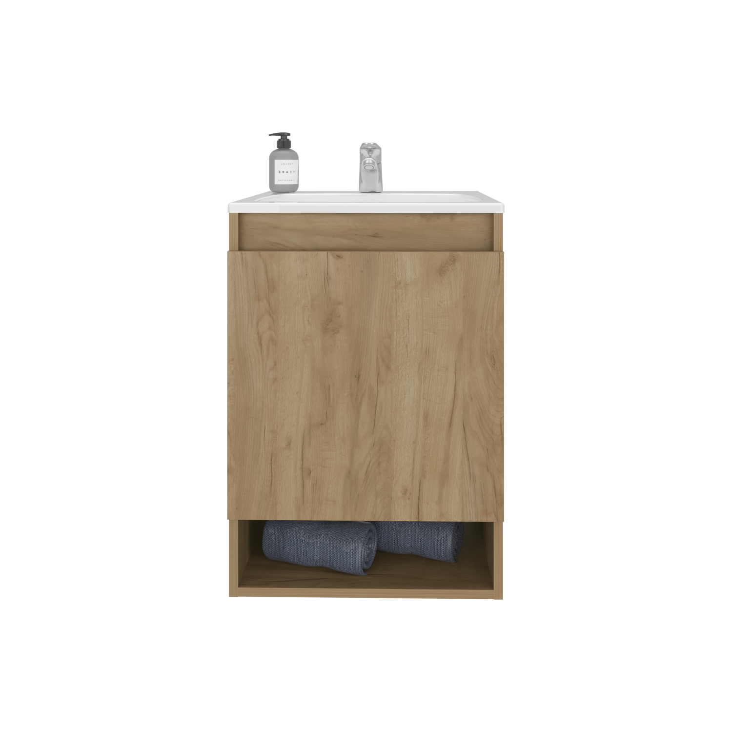 Bathroom Vanity 24.8" H, 1 Door, 2 Shelves, Natural Oak - Bathroom
