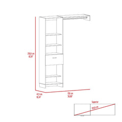 Closet System, Five Open Shelves, One Drawer, One Metal Rod, White