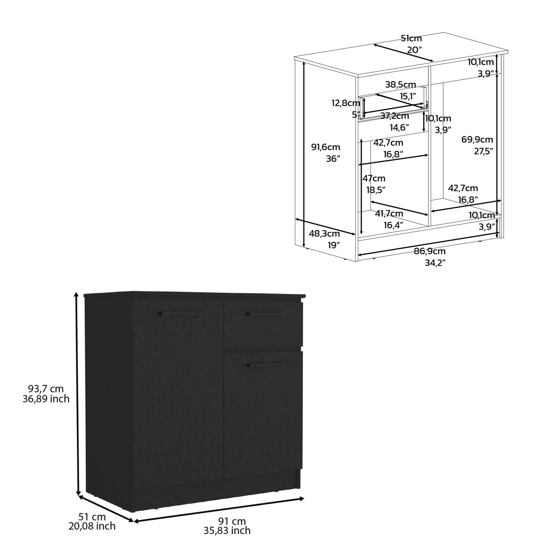 Dresser with 2-Door and Single Drawer, Black