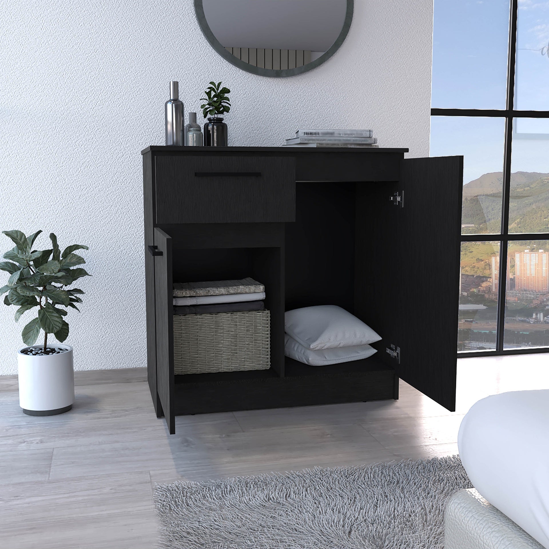 Dresser with 2-Door and Single Drawer, Black