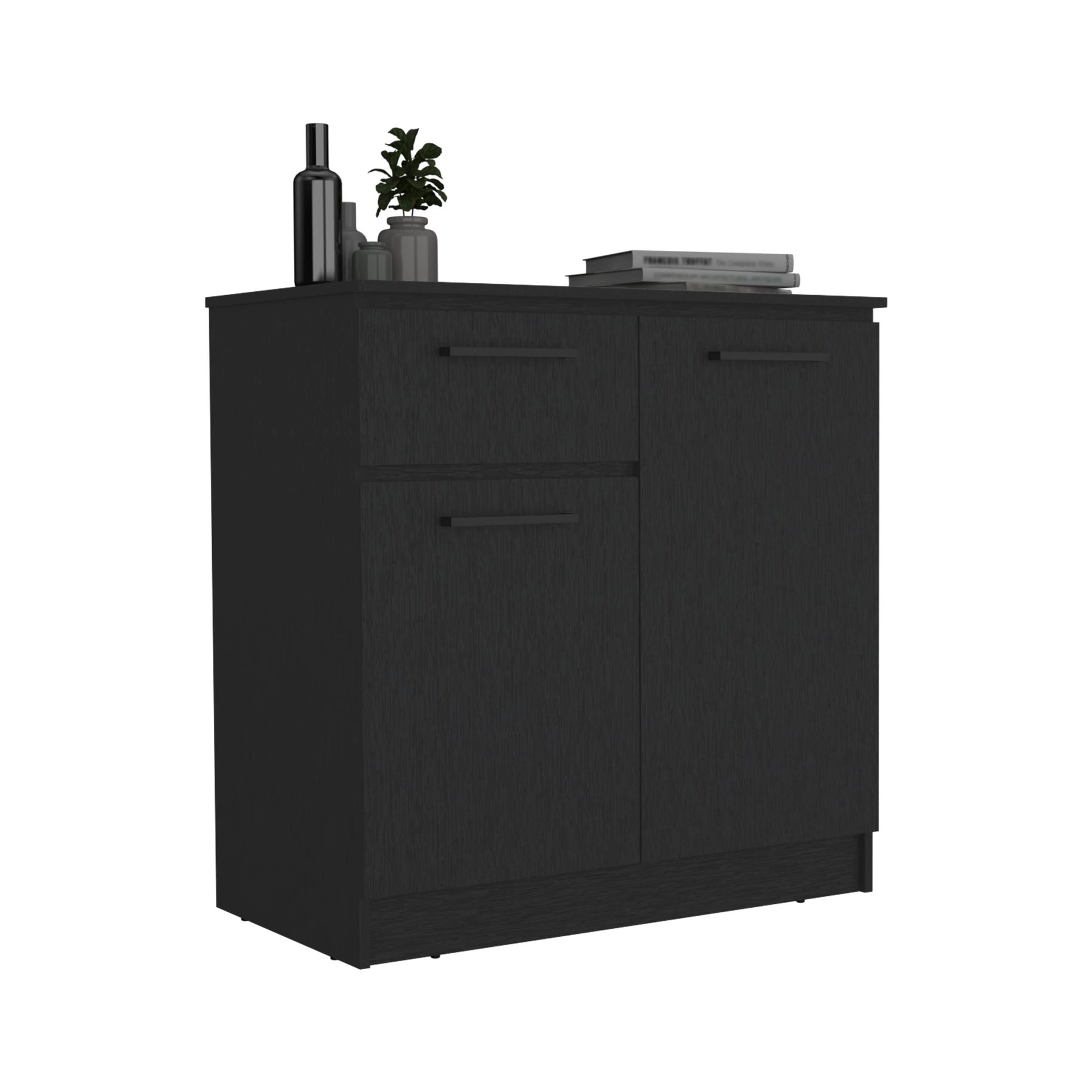 Dresser with 2-Door and Single Drawer, Black