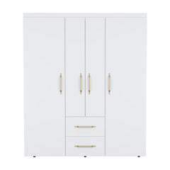 Wardrobe, Deluxe Armoire with Multiple Storage Options and Metal Accents, White