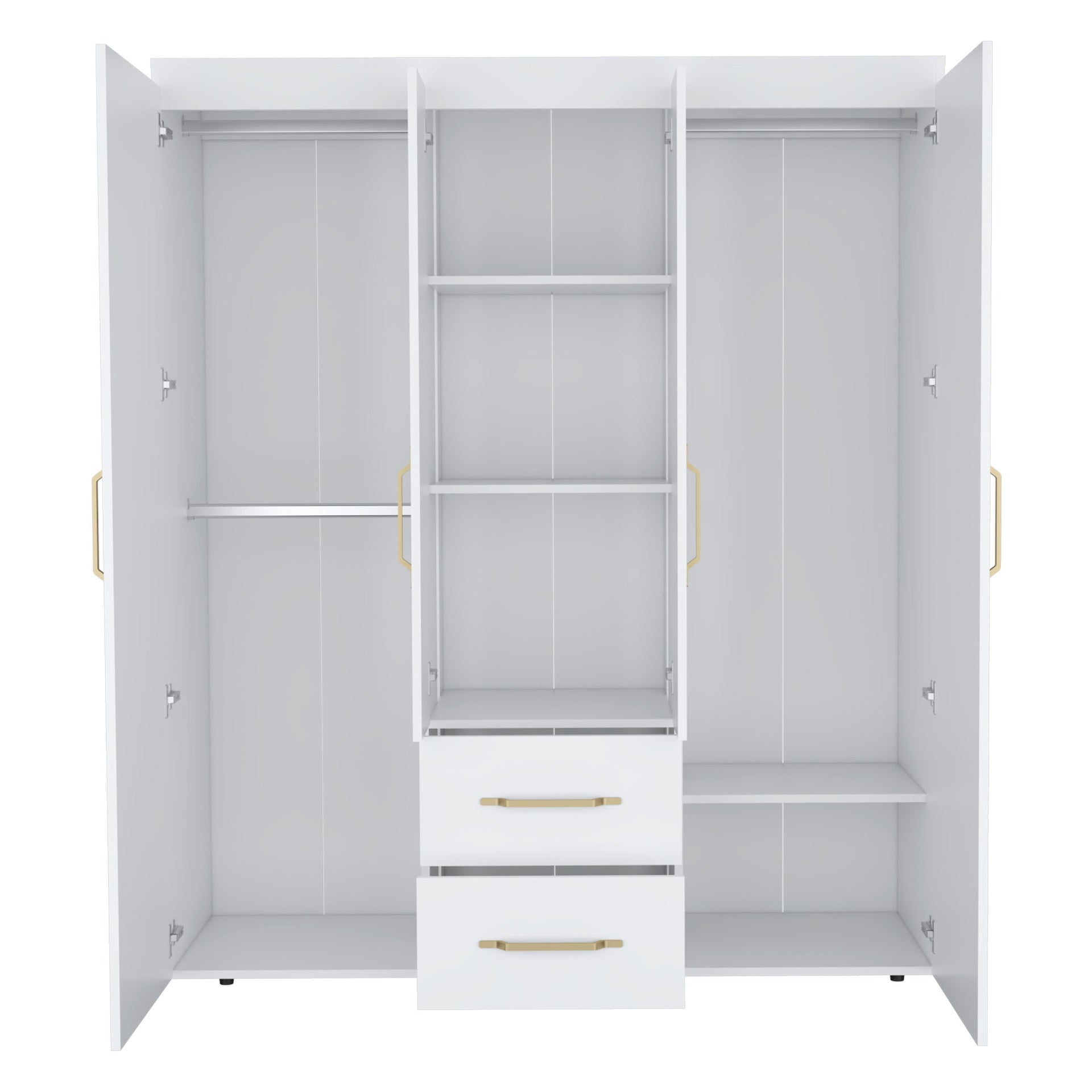 Wardrobe, Deluxe Armoire with Multiple Storage Options and Metal Accents, White