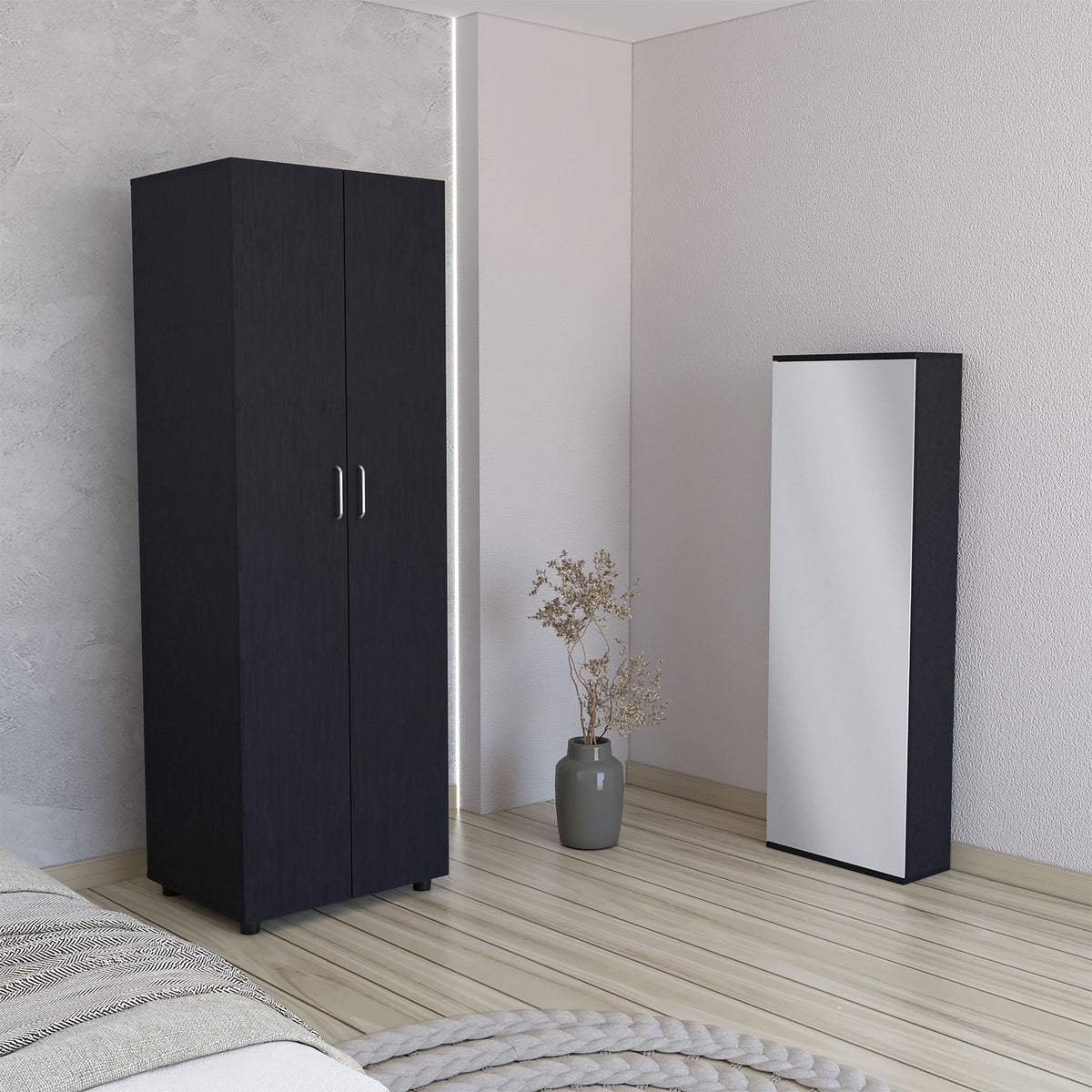 2 Piece Bedroom Set, London Armoire + Baltimore Shoe Rack, Black