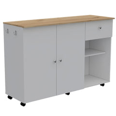 2 Piece Kitchen Set, Kitchen Island Cart + 150 Wall Cabinet Glass, White / Light Oak