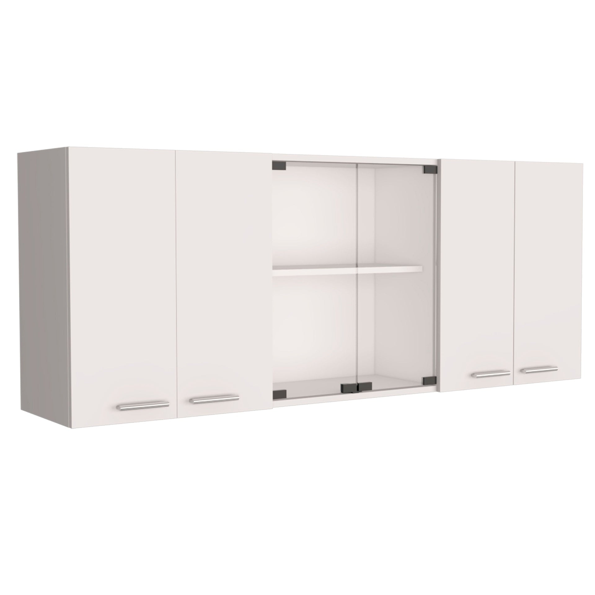 2 Piece Kitchen Set, Kitchen Island Cart + 150 Wall Cabinet Glass, White / Light Oak