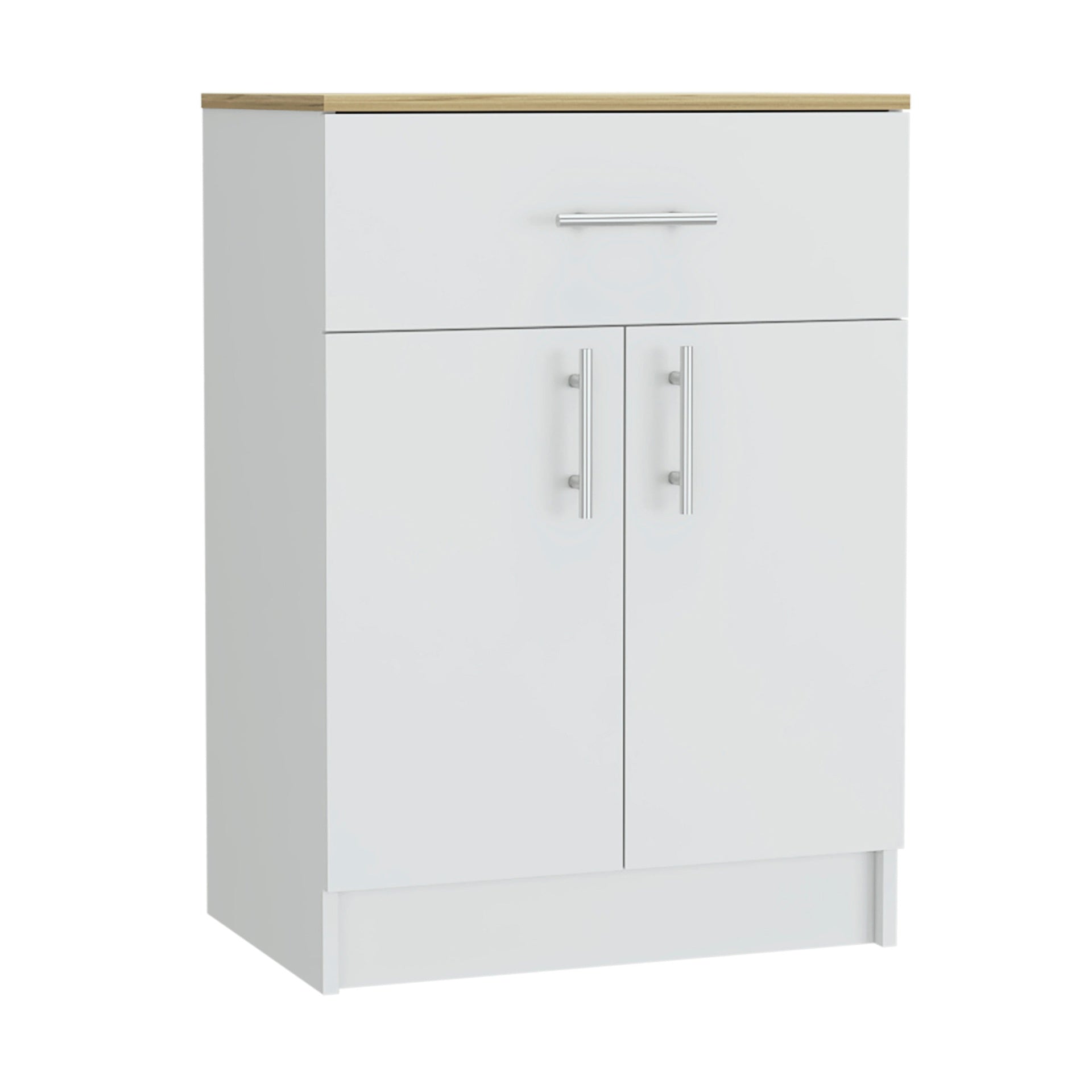 2 Piece Kitchen Set, Kitchen Island Cart + Pantry Cabinet, White / Light Oak