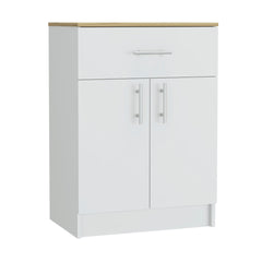 2 Piece Kitchen Set, Kitchen Island Cart + Pantry Cabinet, White / Light Oak
