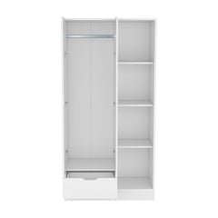 Armoire 71"H with 1-Drawer and 4-Tier Open Shelves, 2 Doors, White