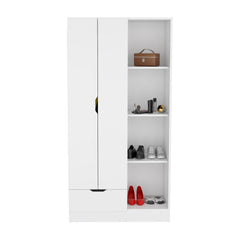 Armoire 71"H with 1-Drawer and 4-Tier Open Shelves, 2 Doors, White