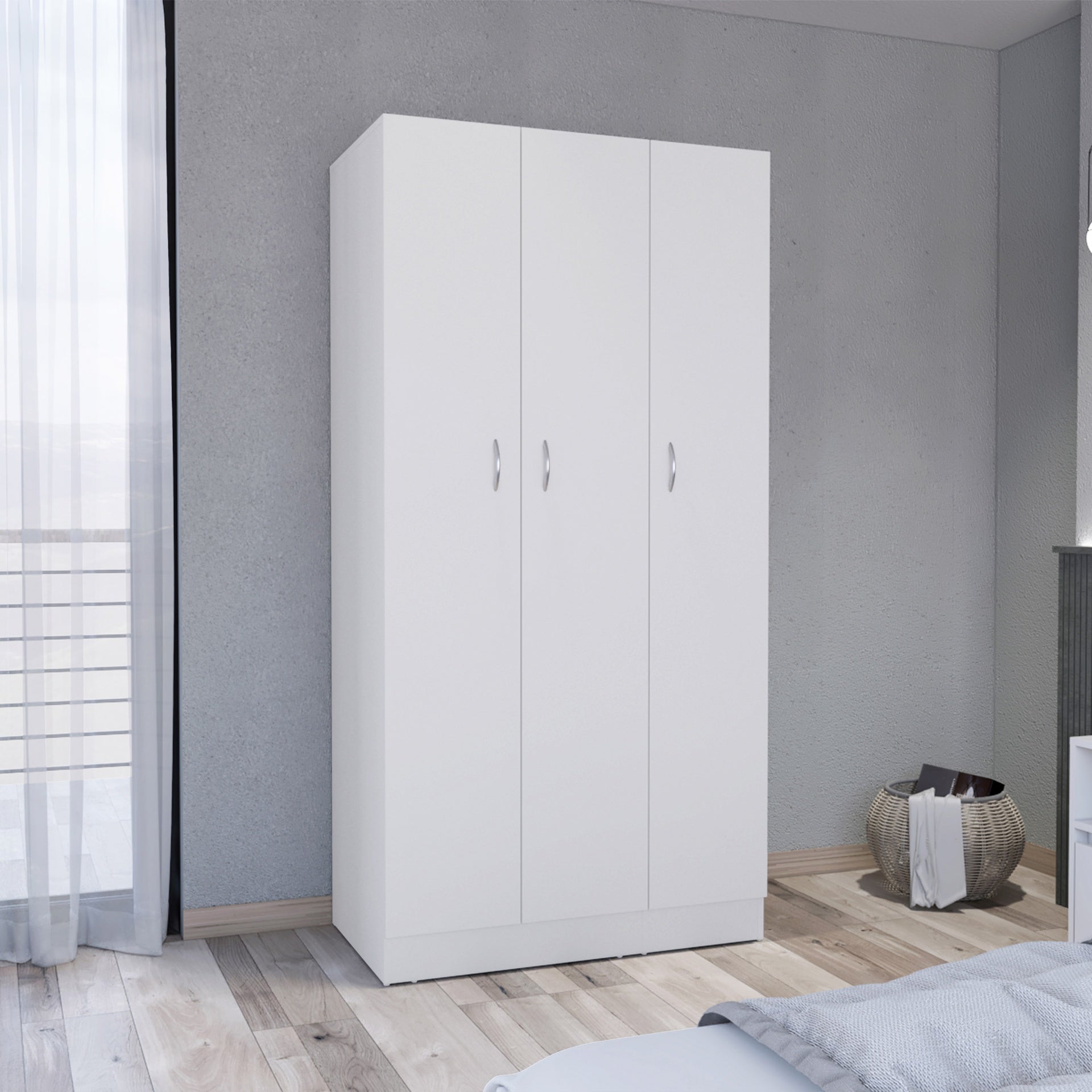 Wardrobe Armoire 71H" with 3-Doors and 2-Inner Drawers, 3 Doors, White