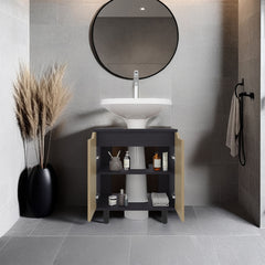 Under Sink Storage 24.8" H, 2 Doors, 2 Shelves, 4 Legs, Natural Oak / Black Wengue - Bathroom