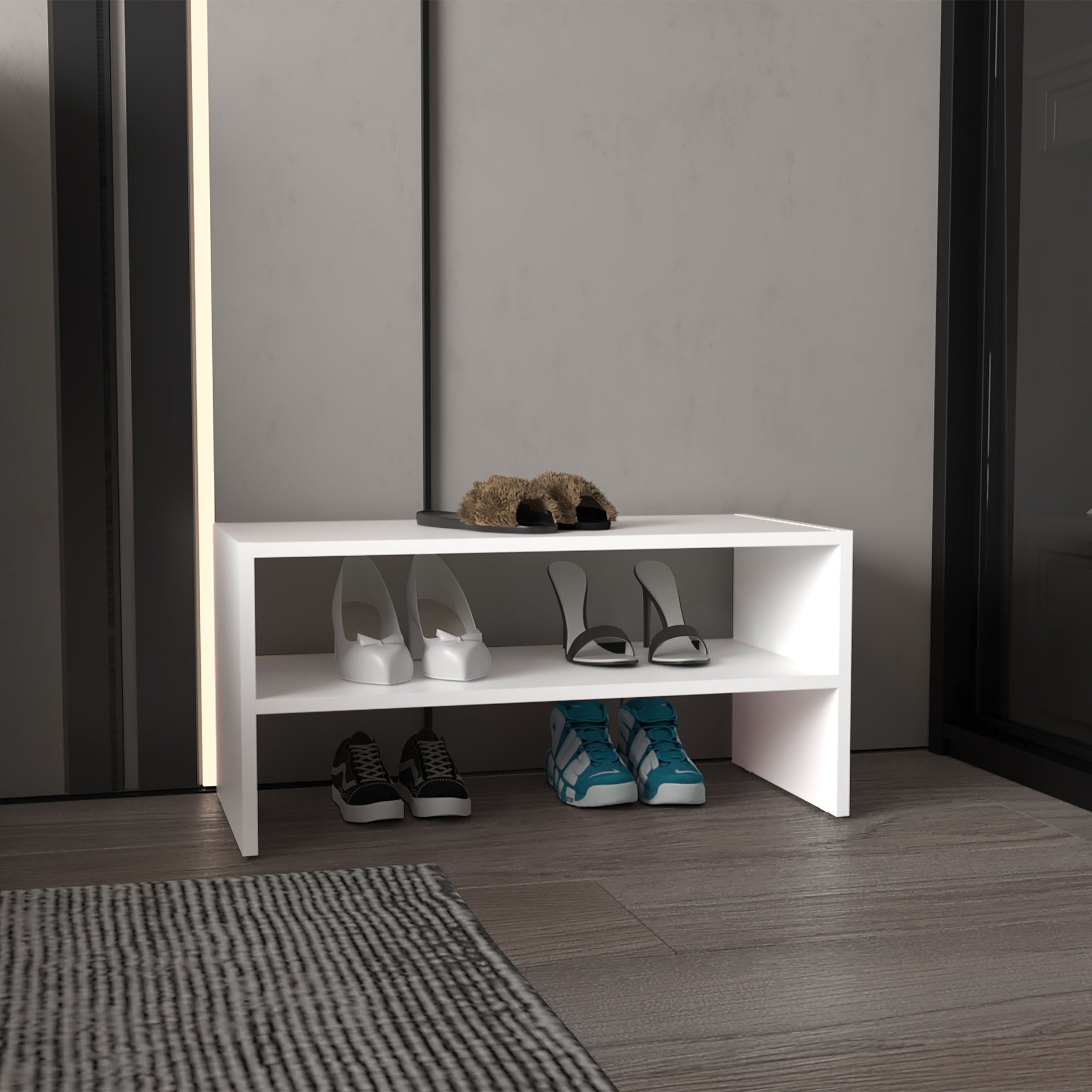 Modular Shoe Rack 13.7" H, 2 Shelves, White - Living Room