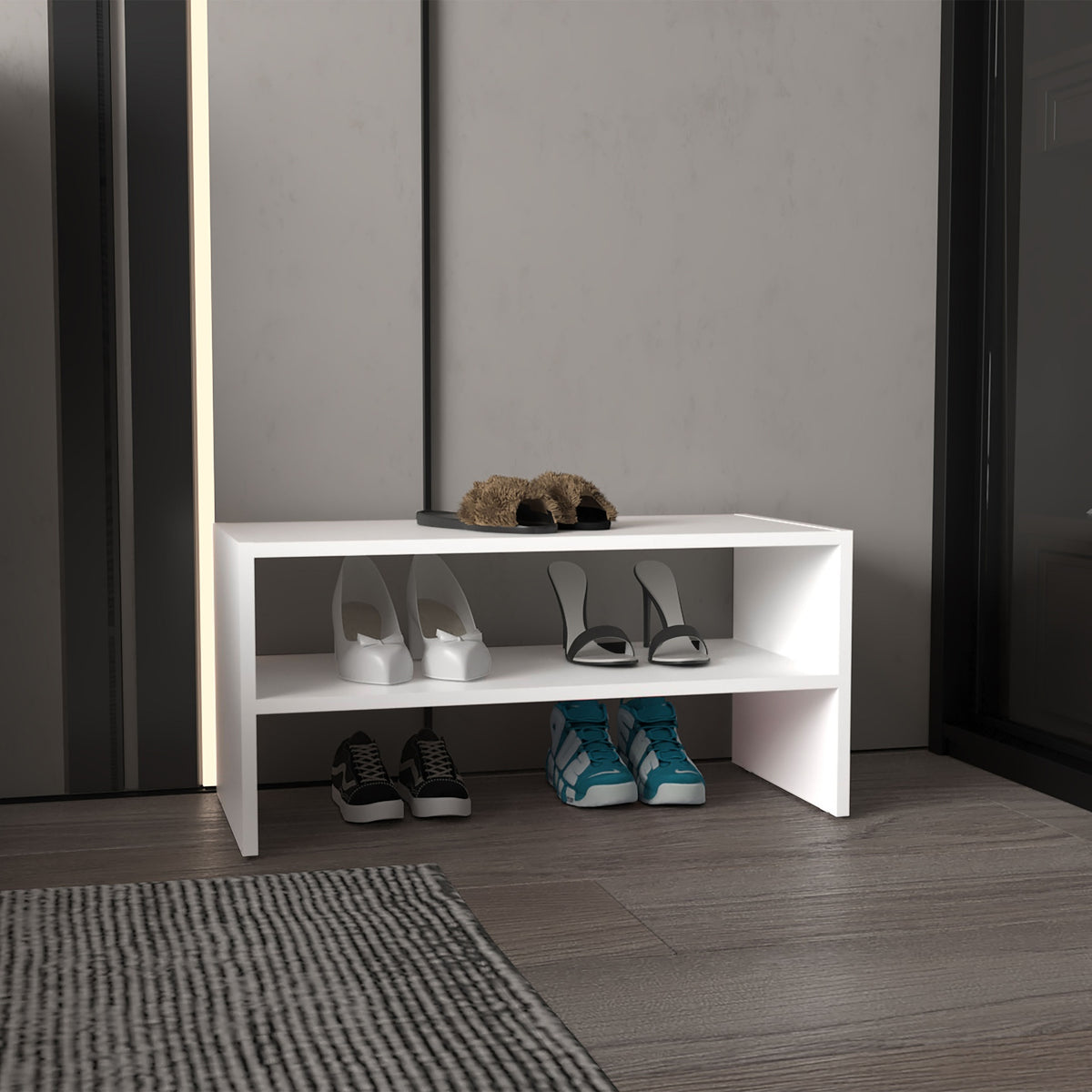 Modular Shoe Rack 13.7" H, 2 Shelves, White - Living Room