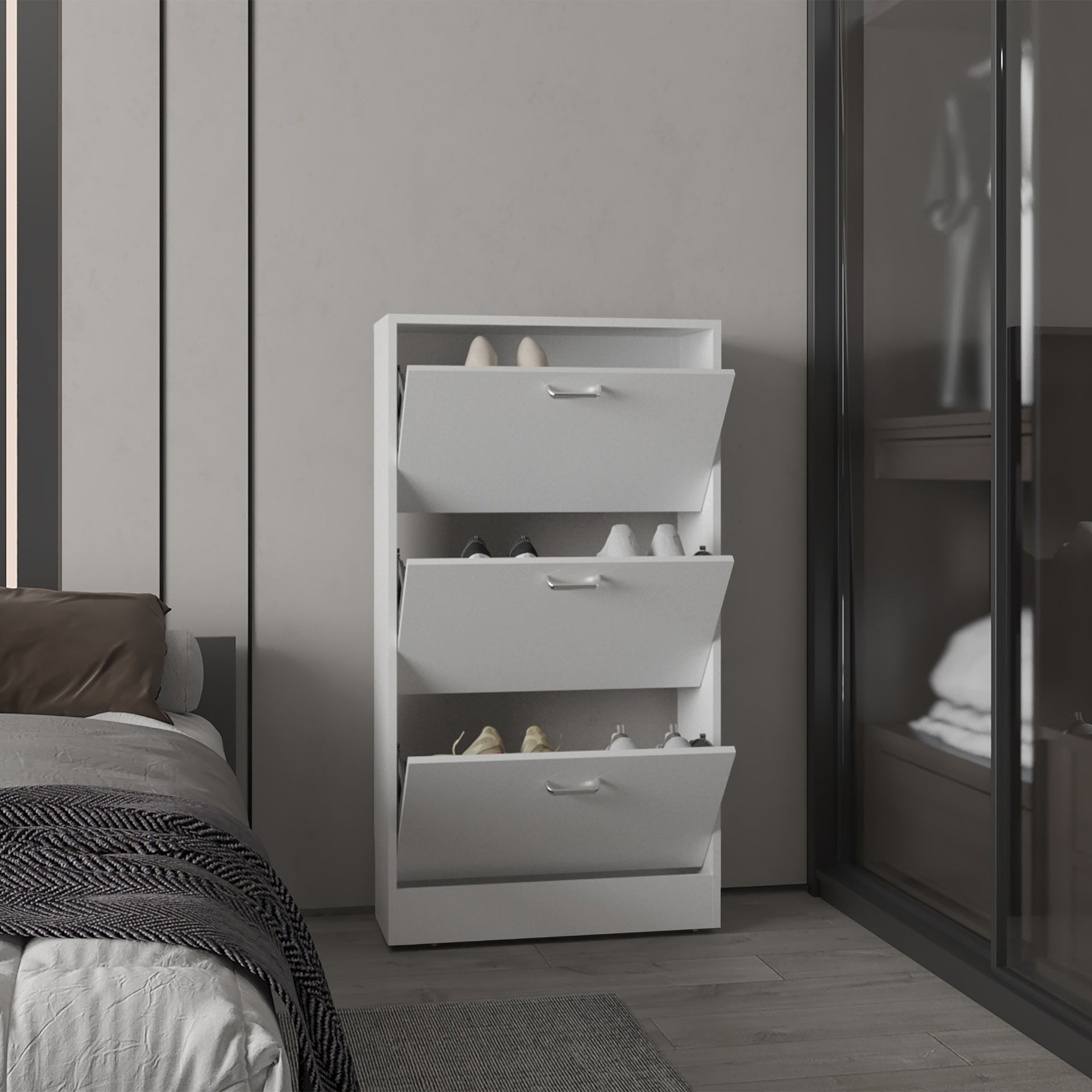 Shoe Rack, 3 Doors, 3 Shelves, White