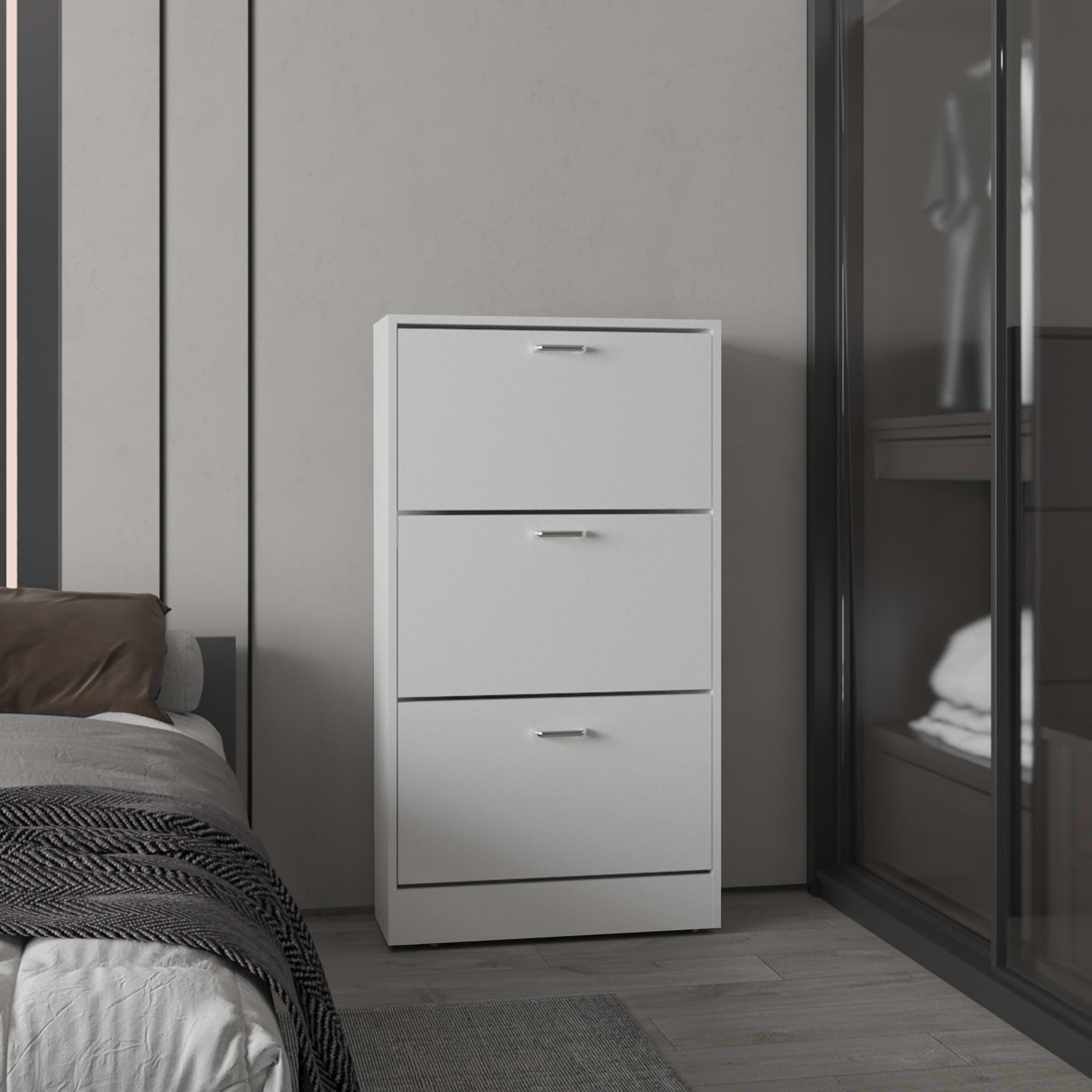 Shoe Rack, 3 Doors, 3 Shelves, White