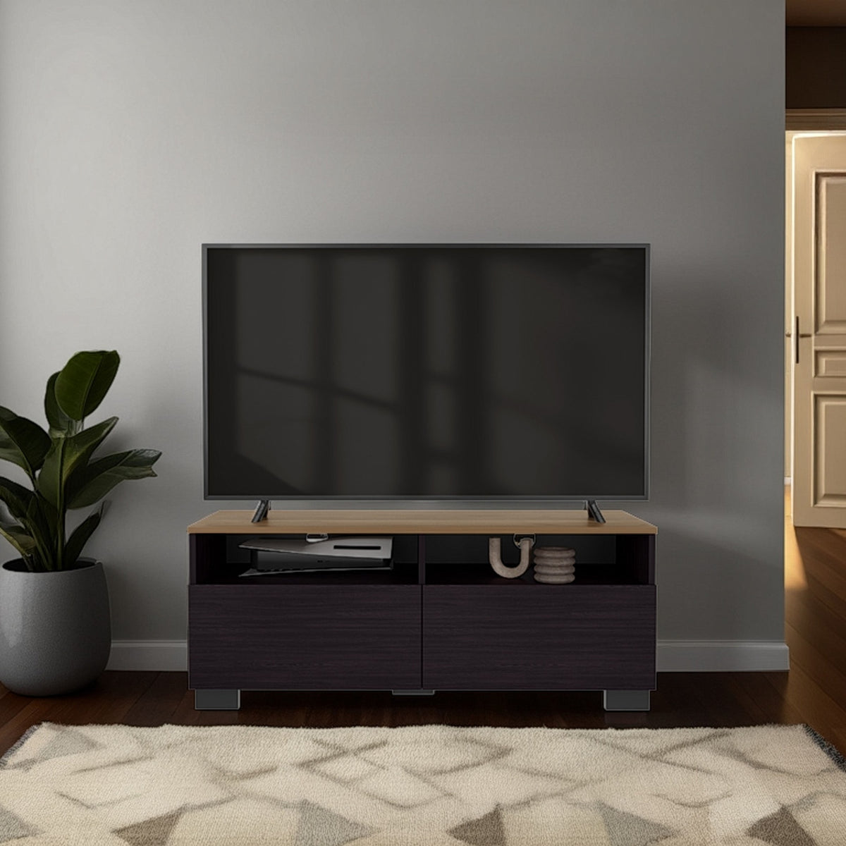 TV Stand, 2 Doors, 2 Shelves, Chesnut / Light Brown