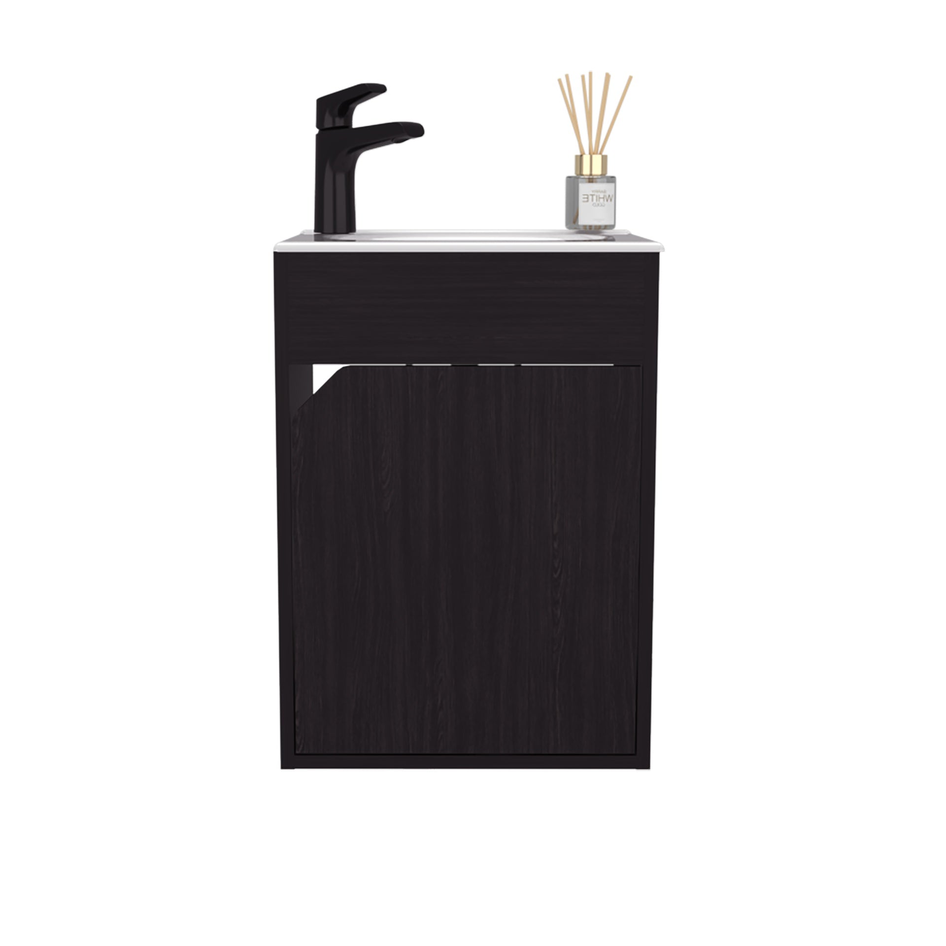 Bathroom Vanity with Sink, 1 Door, Black Wengue