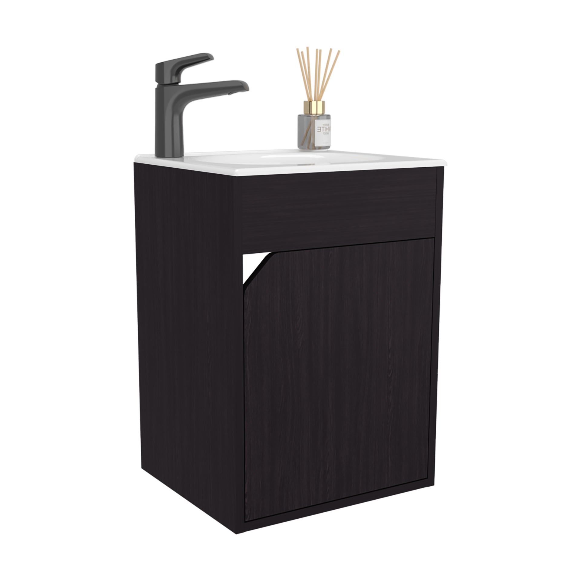Bathroom Vanity with Sink, 1 Door, Black Wengue
