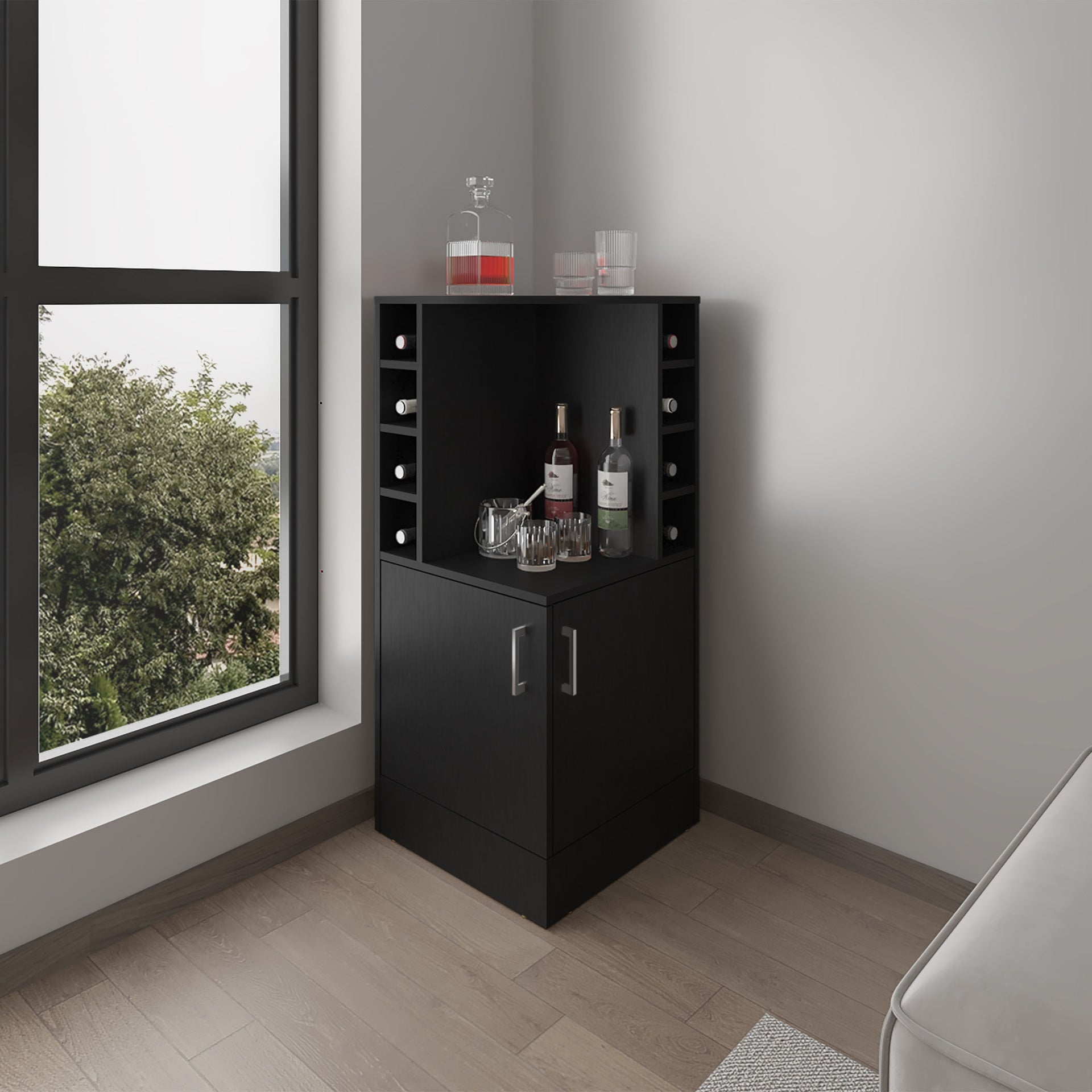 Bar Cabinet, 2 Doors, 8 Wine Bottle Compartments
