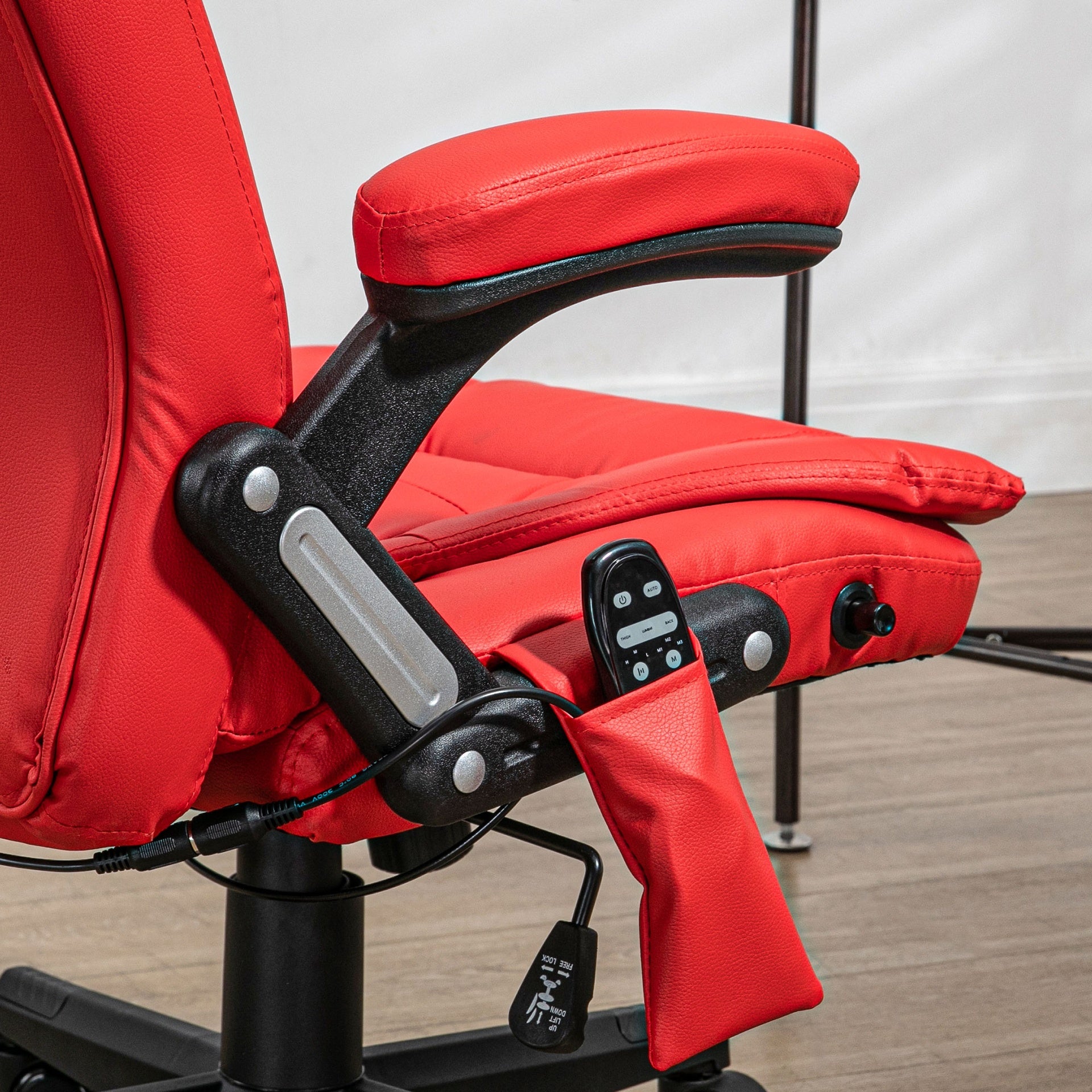 HOMCOM High Back Vibration Massage Office Chair with 6 Vibration Points, Heated Reclining PU Leather Computer Chair with Armrest and Remote, Red