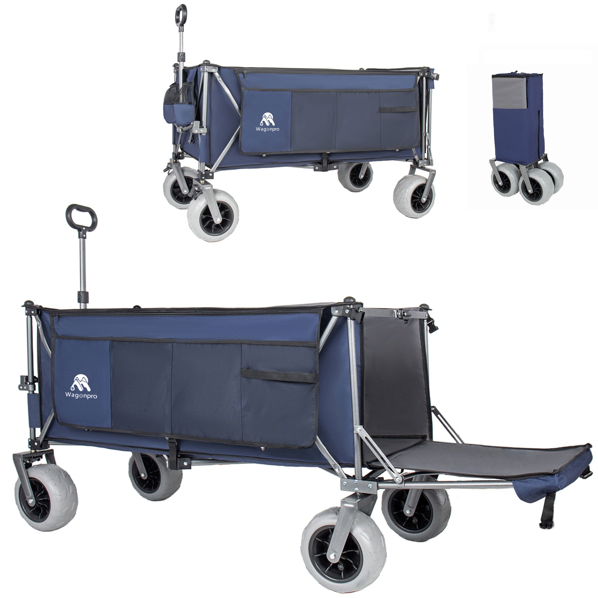 67in Extra long large Heavy Duty Utility Beach Wagons with Opened Tailgate and All-Terrain Wheels, 500lbs Capacity, Patented Ultra-Stable Frame, No Assembly Needed, Dark Blue+Gray