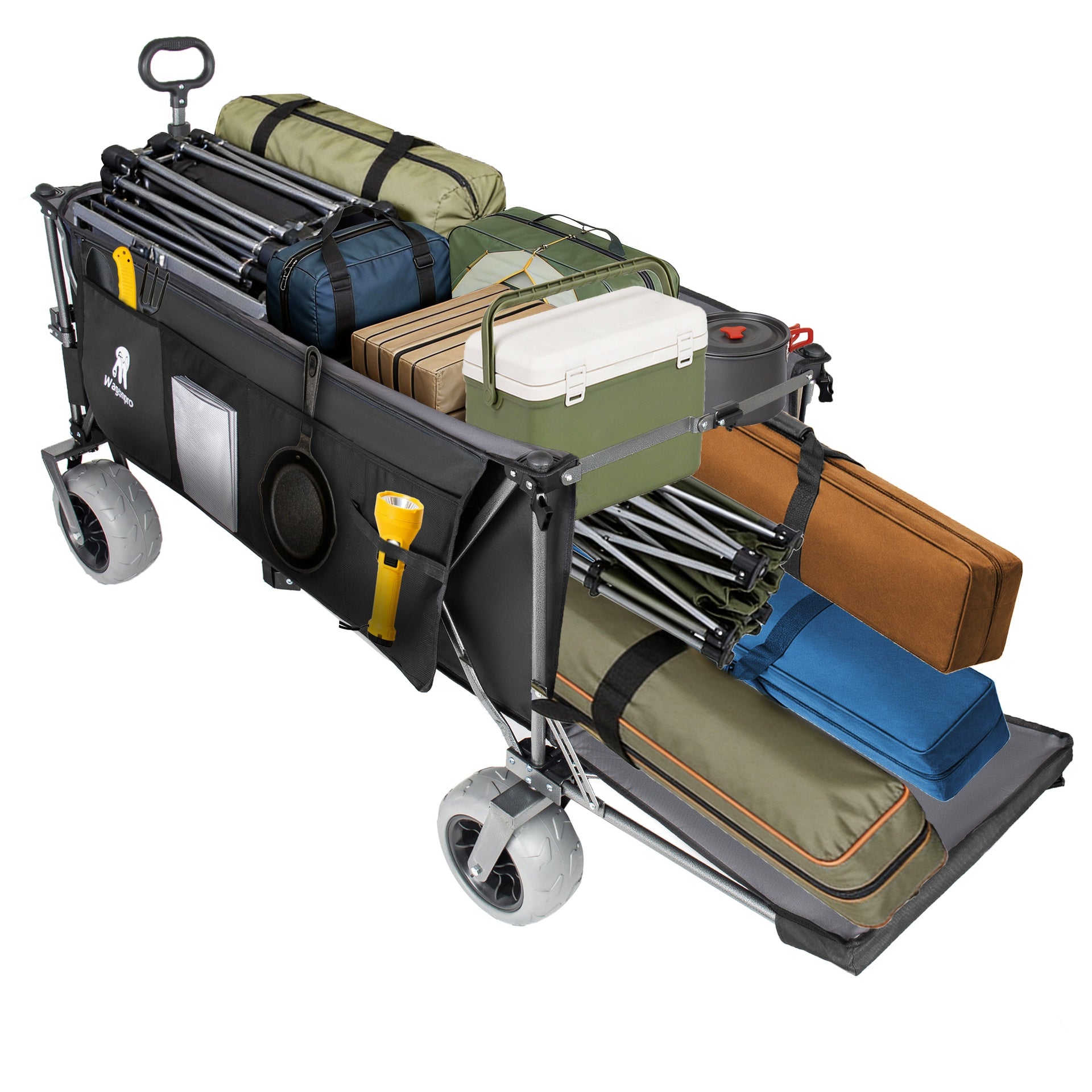 67in Extra long large Heavy Duty Utility Beach Wagons with Opened Tailgate and All-Terrain Wheels, 500lbs Capacity, Patented Ultra-Stable Frame, No Assembly Needed, Black+Gray