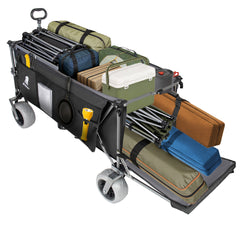 67in Extra long large Heavy Duty Utility Beach Wagons with Opened Tailgate and All-Terrain Wheels, 500lbs Capacity, Patented Ultra-Stable Frame, No Assembly Needed, Black+Gray