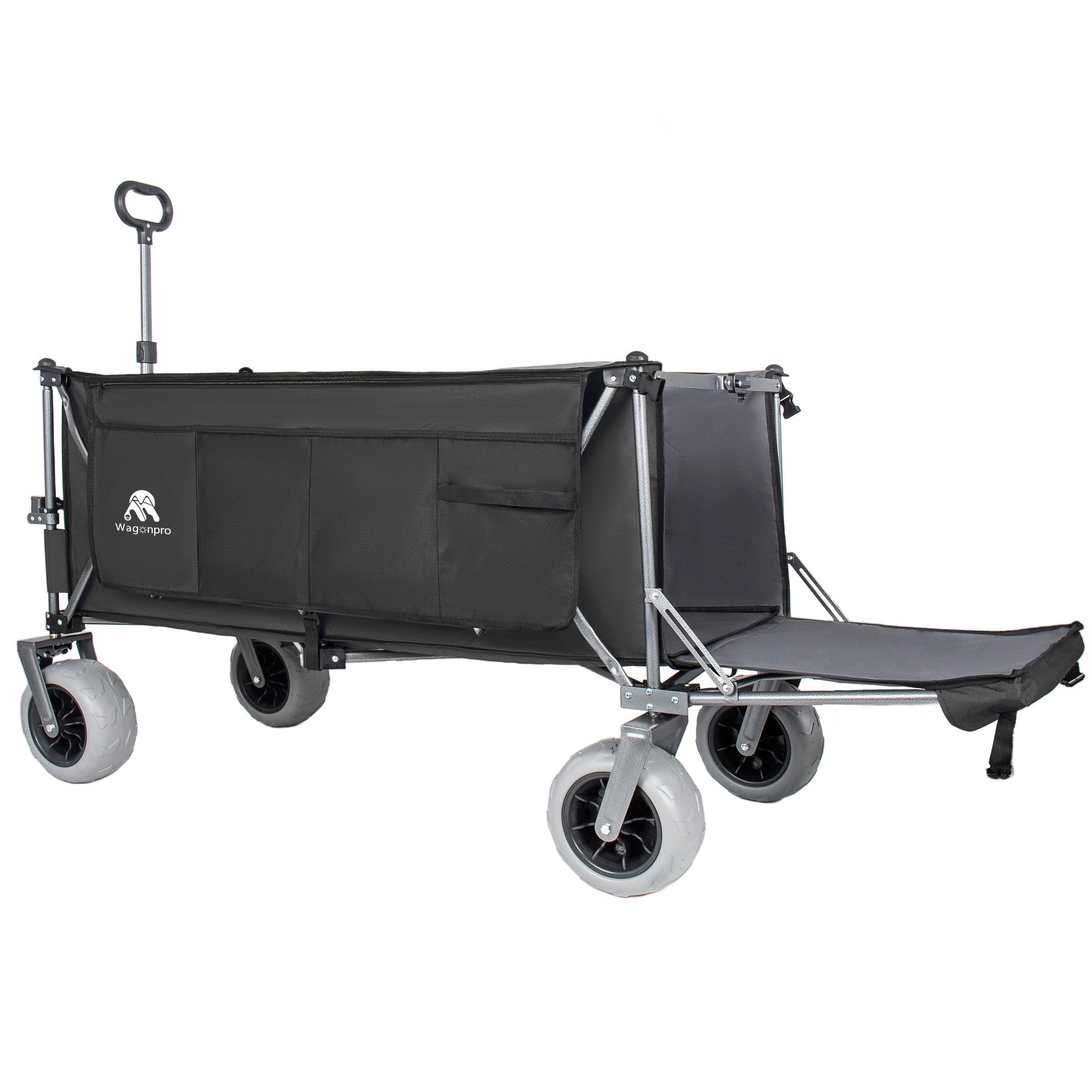 67in Extra long large Heavy Duty Utility Beach Wagons with Opened Tailgate and All-Terrain Wheels, 500lbs Capacity, Patented Ultra-Stable Frame, No Assembly Needed, Black+Gray