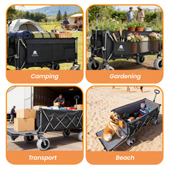 67in Extra long large Heavy Duty Utility Beach Wagons with Opened Tailgate and All-Terrain Wheels, 500lbs Capacity, Patented Ultra-Stable Frame, No Assembly Needed, Black+Gray