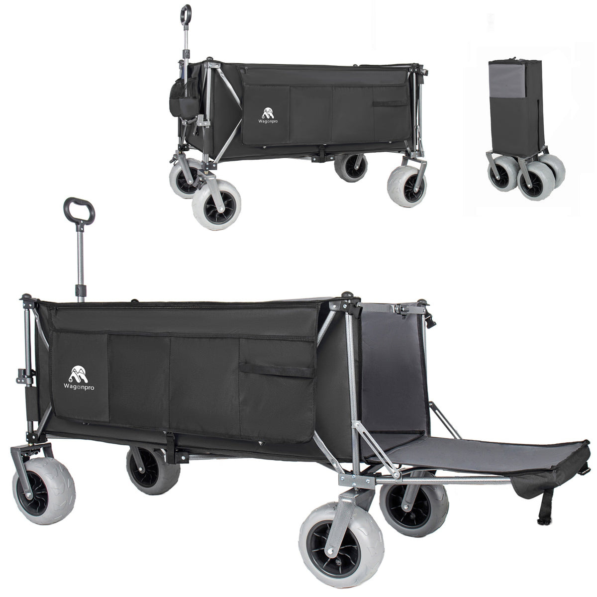67in Extra long large Heavy Duty Utility Beach Wagons with Opened Tailgate and All-Terrain Wheels, 500lbs Capacity, Patented Ultra-Stable Frame, No Assembly Needed, Black+Gray