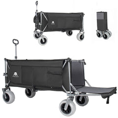 67in Extra long large Heavy Duty Utility Beach Wagons with Opened Tailgate and All-Terrain Wheels, 500lbs Capacity, Patented Ultra-Stable Frame, No Assembly Needed, Black+Gray