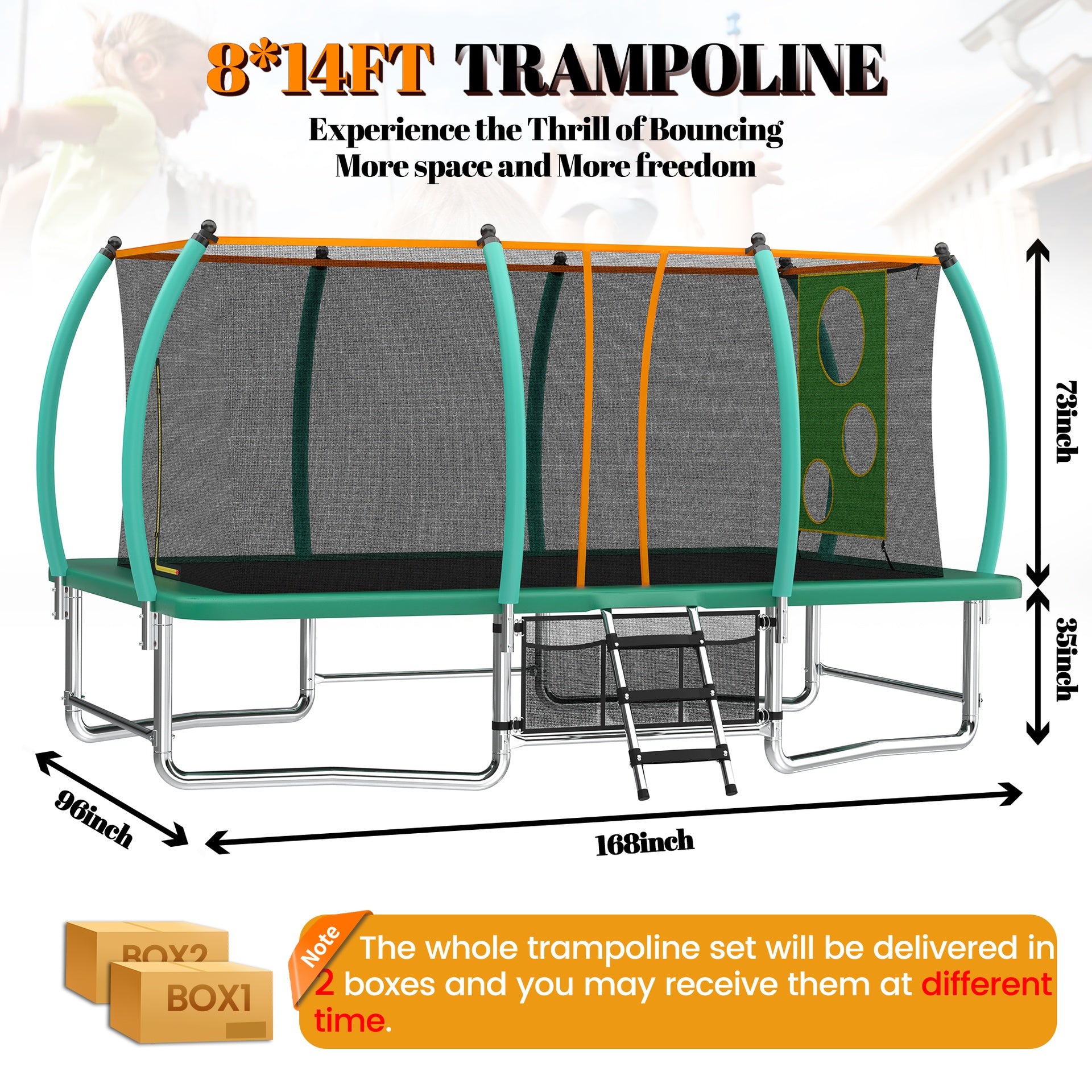 8X14FT Outdoor Square Trampolines for Kids Adults Long Rectangular Tumbling Trampoline