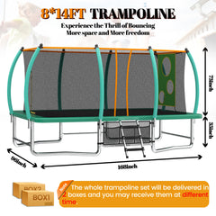 8X14FT Outdoor Square Trampolines for Kids Adults Long Rectangular Tumbling Trampoline
