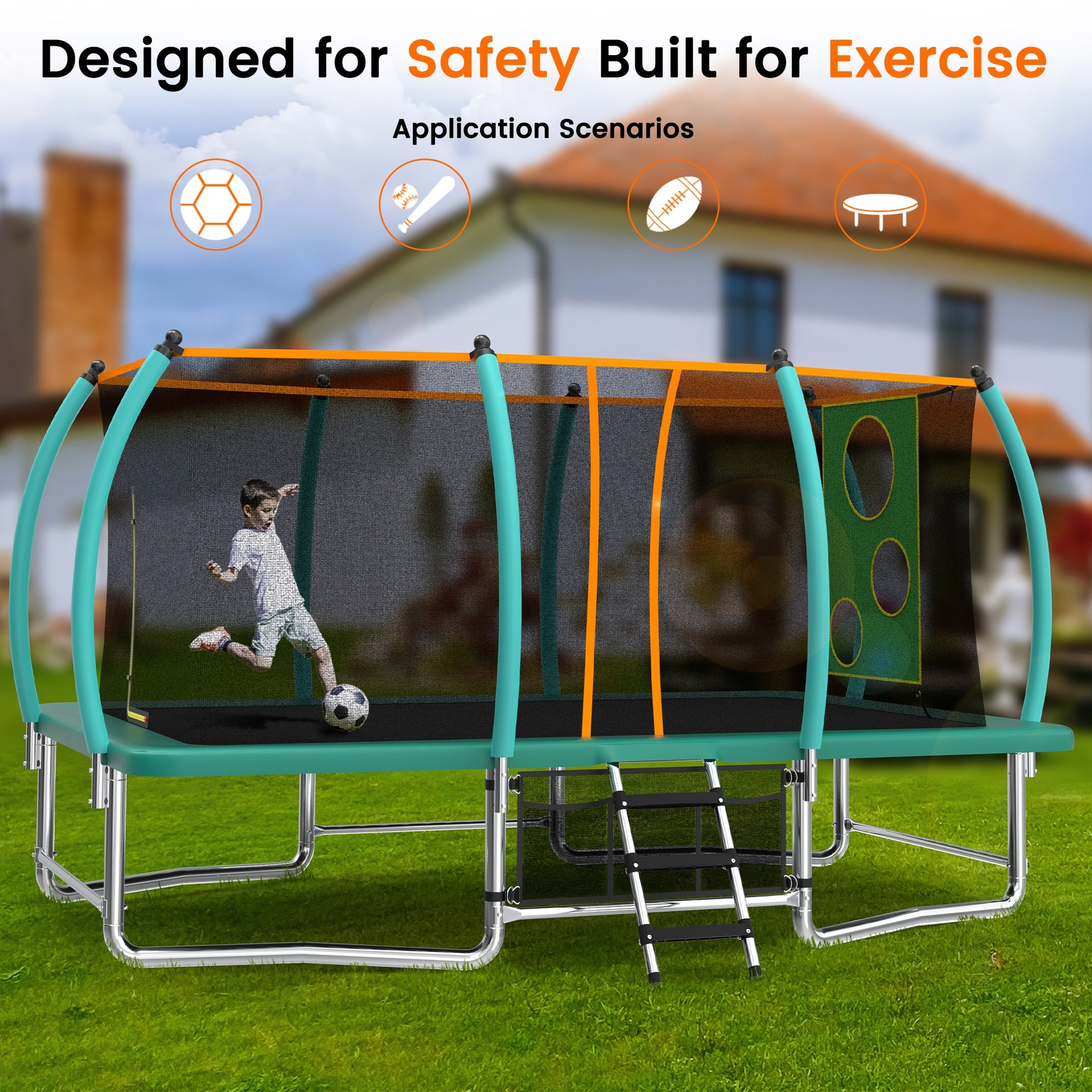 8X14FT Outdoor Square Trampolines for Kids Adults Long Rectangular Tumbling Trampoline