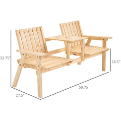 Bench with Table Set Patio Bench, Garden Bench with Middle Table and Umbrella Hole