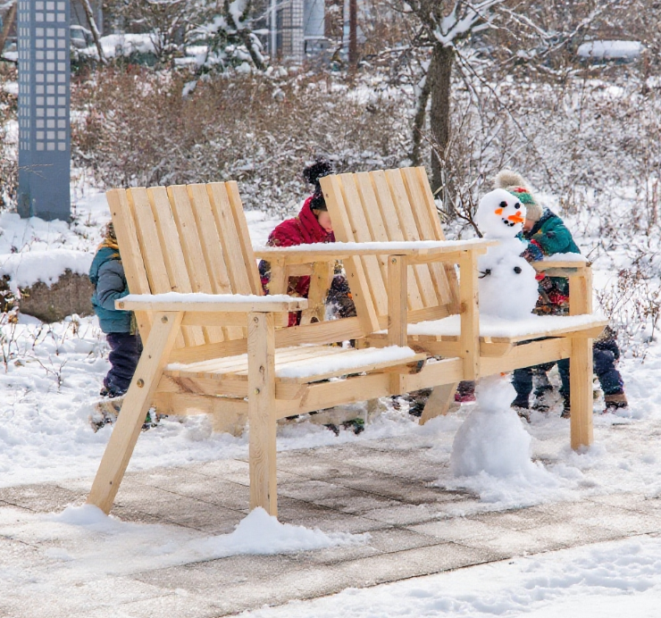 Bench with Table Set Patio Bench, Garden Bench with Middle Table and Umbrella Hole