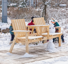 Bench with Table Set Patio Bench, Garden Bench with Middle Table and Umbrella Hole
