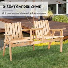 Bench with Table Set Patio Bench, Garden Bench with Middle Table and Umbrella Hole