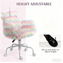 Rainbow Fuzzy Unicorn Office Chair, Plush Desk Chair with Swivel Base, Whimsical & Cozy for Playroom & Office