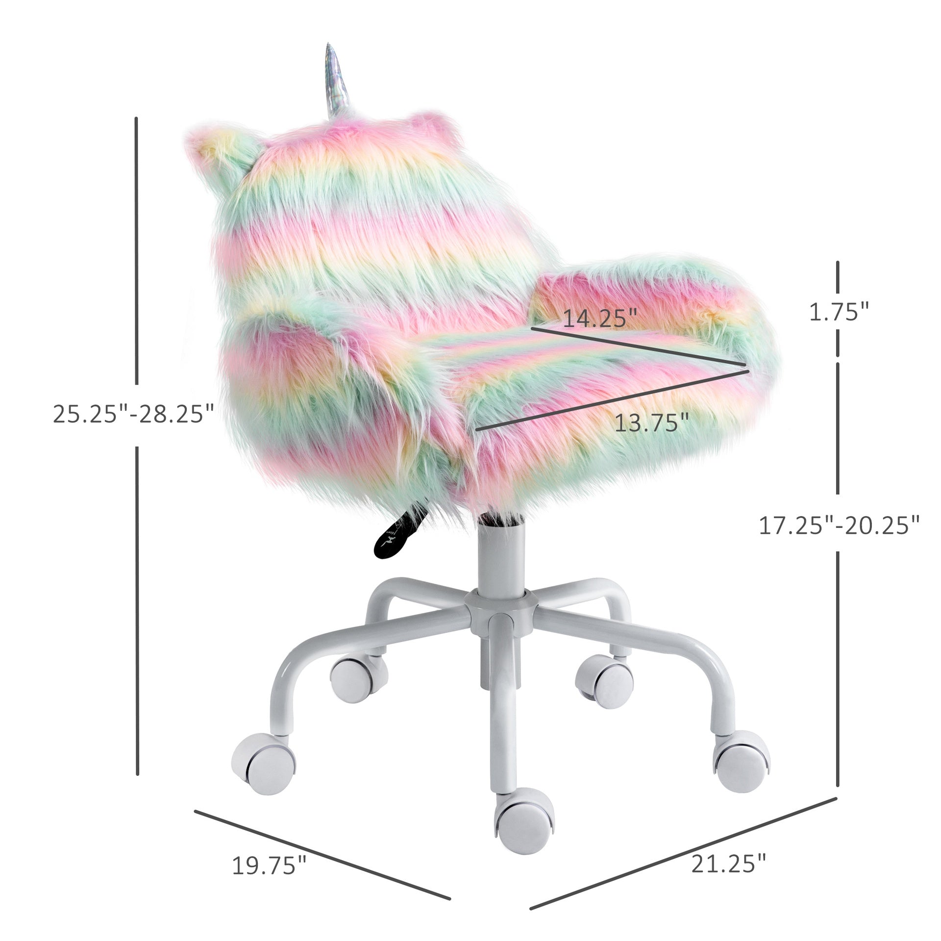 Rainbow Fuzzy Unicorn Office Chair, Plush Desk Chair with Swivel Base, Whimsical & Cozy for Playroom & Office