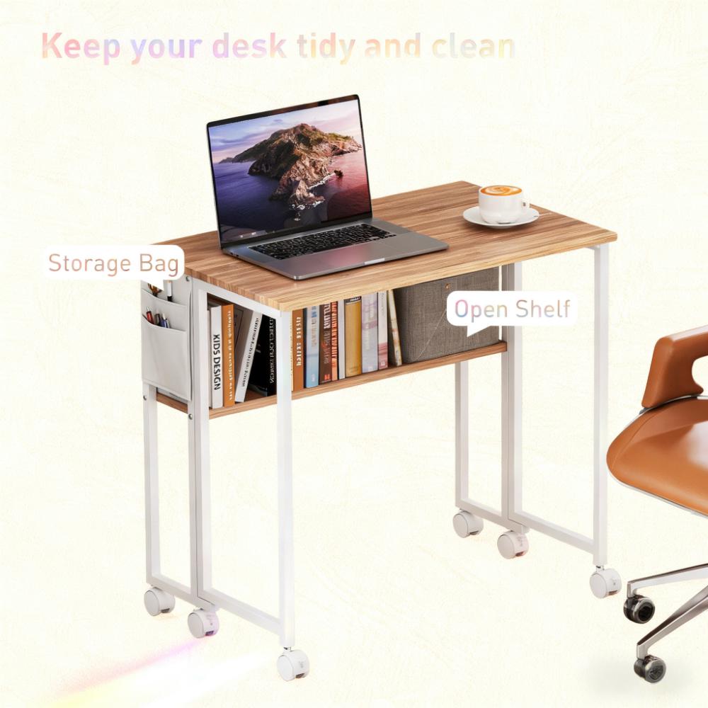 Foldable Desk with Storage Bag,Shelf and Wheels for Small Spaces,Home  Office