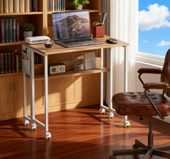 Foldable Desk with Storage Bag,Shelf and Wheels for Small Spaces,Home  Office