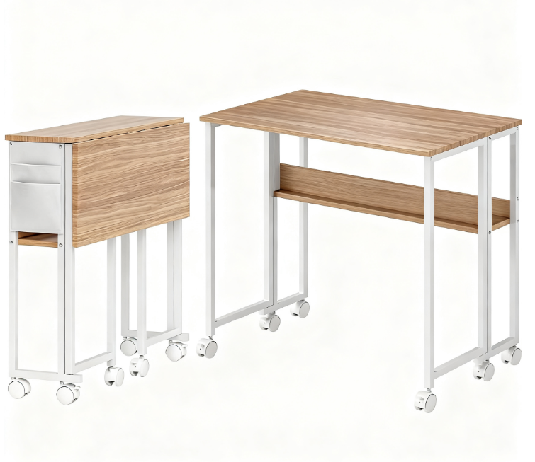 Foldable Desk with Storage Bag,Shelf and Wheels for Small Spaces,Home  Office