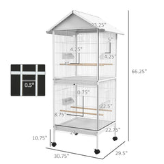 Convenient Bird Cage,Metal Bird Cage Feeder with Rolling Stand Perches Food Containers Doors Wheels