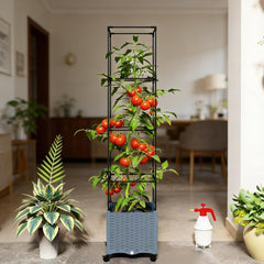 Mobile Raised Garden Bed,Adjustable Height Trellis Plant Cage