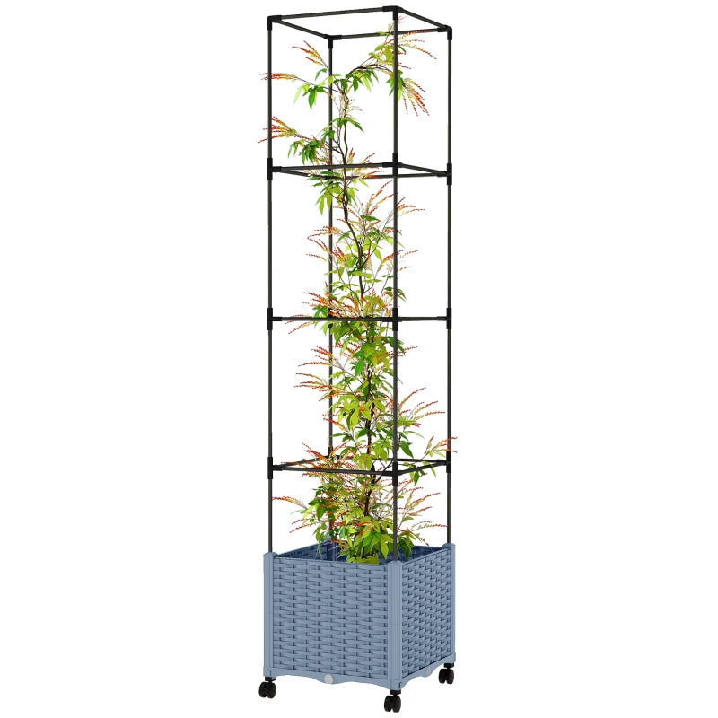 Mobile Raised Garden Bed,Adjustable Height Trellis Plant Cage