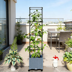 Mobile Raised Garden Bed,Adjustable Height Trellis Plant Cage