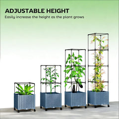 Mobile Raised Garden Bed,Adjustable Height Trellis Plant Cage